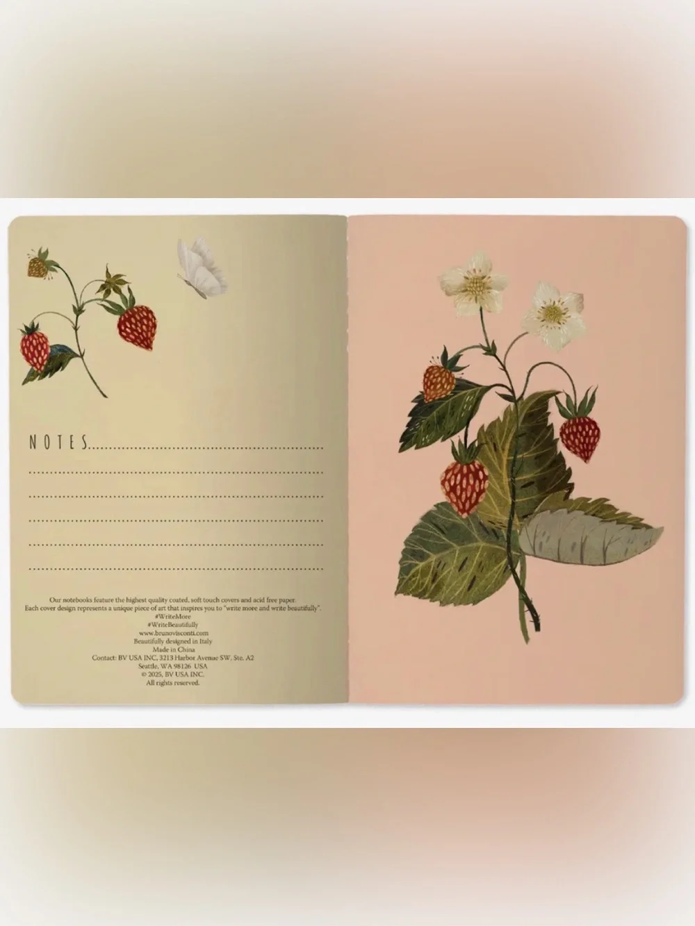 Bruno Visconti Soft Touch Wild Strawberries Notebook Journal A5 NEW